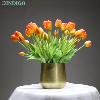 INDIGO - Saulėlydžio Tulpių Puokštė (3 gėlės+2 bud) Nekilnojamojo Touch Silikono Tulpių Aukštos Kokybės Namų Dekoro Dirbtinių Gėlių Nemokamas Pristatymas