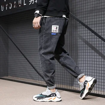 Japonų Mados Vyrų Džinsai, Juoda Spalva Palaidi Tinka Spliced Džinsinio Haremo Kelnės Elastingos Juosmens Dizaineris Streetwear Hip-Hop Džinsai Vyrams