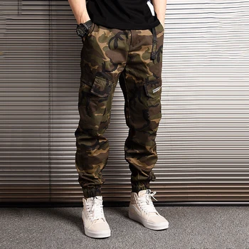 Japonų Stiliaus Mados Streetwear Vyrų Džinsai Jogger Kelnes Kamufliažas Karinei Pramonei Prarasti Didelis Kišenėje Krovinių Kelnės Hip-Hop Kelnės