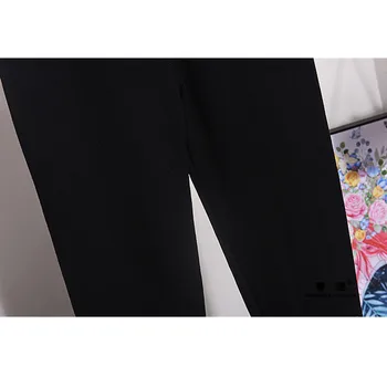 Juodas Megztas Tracksuit Komplektai Moterų China ilgomis rankovėmis Megztinis Megztinis Pieštuko Pants 2 dalių Komplektas Laisvi Sporto Trikotažo Moterų Kostiumas