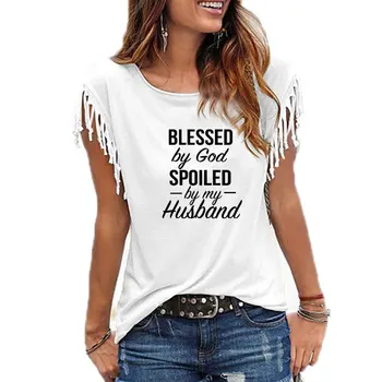 Jėzus T-Shirt Dievas Marškinėliai Hubby Wifey Bažnyčios Viršūnes Dievo Palaimintas Sugadina Mano Vyras Moteris Tshirts Atsitiktinis Šūkis Tees