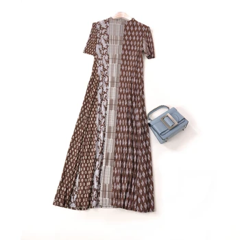KARŠTO PARDAVIMO Miyake trumpas rankovės Vintage stiliaus anakardžių spausdinti o-kaklo kartus suknelė-Line suknelė SANDĖLYJE