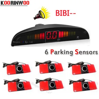 KOORINWOO Automobilių detektorių, Automobilių parkavimo jutikliai 6 Priekiniai ir atgal Radarai Monitorius LCD Parktronic Parkavimo Jutikliai bibi Buzzer Alarm AUTO
