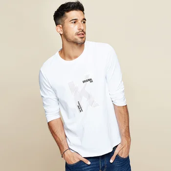 KUEGOU medvilnės rudenį vyrų marškinėliai ilgomis rankovėmis raidžių spausdinti marškinėliai pavasario mados top dydis ZT-7781