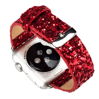 Kalėdų Bling Blizga PU Odos Riešo Dirželis Apple Apyrankę Žiūrėti Juostos iWatch Serija 5 4 3 2 1 38/40mm 42/44mm Watchband