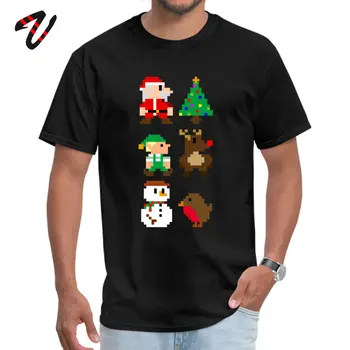 Kalėdų Dovana T-shirt Naujas Vyrų Marškinėlius 8-Bitų Kalėdų Elnias Medžio Santa Claus Spausdinti Viršuje Drabužių, O-neck Cotton Tee Marškinėliai Suaugusiųjų Įdomus