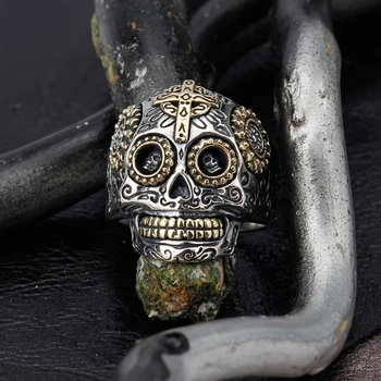 Kaukolė 925 Sterlingas Sidabro Žiedai Gotikos Cukraus Meksikos Dieną Mirusiųjų Derliaus Raižyti Skeletas Kryžiaus Vyrams, Moterims, Fine Jewelry