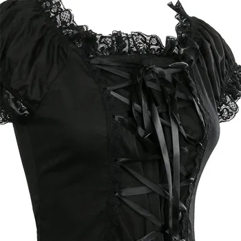 Klasikinės Juodos spalvos LOLITA Suknelės moterims Trumpas Sluoksniuotos Rankovėmis Nėriniai-Up Šalies Cosplay Kostiumai Helovinas