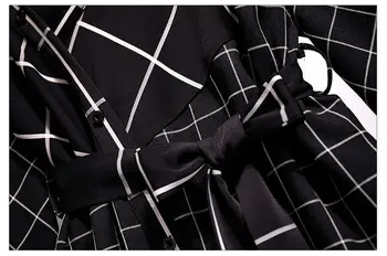 Korėjos Juodas Pledas Mergina moteriški Marškinėliai Apvalios Kaklo Kišenėje Juodas Sijonas Moterų Kaklaraištis Spliced Suknelė Marškinėliai, Rankovės Dviejų dalių Kostiumas