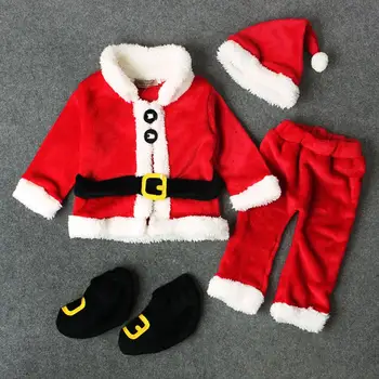 Kūdikis, Kūdikis, Kalėdų Senelis Stiliaus Kalėdų ilgomis rankovėmis Viršūnes+kelnės+hat+kojinės Apranga Nustatyti Kostiumas Naujųjų Metų Drabužių Kostiumas Šalis