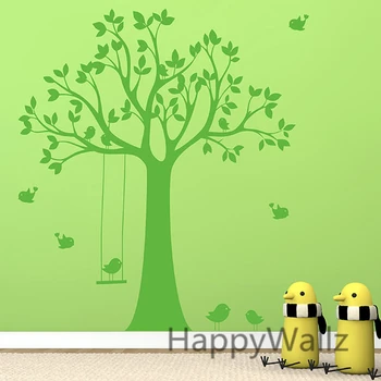 Kūdikis Lopšelyje Medžio Siena Lipdukas Sūpynės, Paukščių Medis Sienų Lipdukai Vaikams Kambarį 