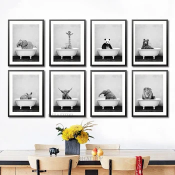 Kūdikių Gyvūnui, Vonia Plakatas Panda Žirafa, Dramblys, Liūtas, Kiaulė, Karvė, Drobė, Tapyba vaikų Darželio Sienos paveiksl Vaikas'sroom 'Neįrėminti