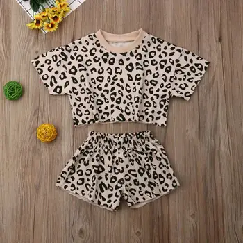 Kūdikių Mergaičių Vasaros Drabužių Rinkiniai, Leopardas spausdinimui Trumpas Rankovės Viršuje Tankas T-marškinėliai Trumpas Kelnes Komplektus Drabužių Rinkiniai Mergaitėms, 1-5Y