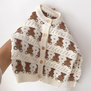 Kūdikių berniukų, mergaičių bamblys lokys megztinis pavasarį, rudenį animacinių filmų cardigan megztiniai vaikams korėjos patenka vaikai, trikotažo drabužių