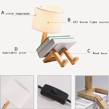 Kūrybos Robotas Formos Stalo Lempa LED EU/AU/JAV Plug Lanksčiai Reguliuojami Veidrodėliai Skaityti šviesaus medžio Audinio Naktiniai staleliai, Lempa Luminaria