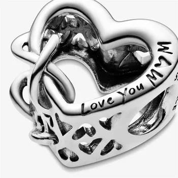 LByzHan 2020 Naujas Autentiškas 925 Sterlingas Sidabro Myliu Tave, Mama, ažūrinės figūrinių Širdies Žavesio Granulių Tinka 3mm Apyrankė 