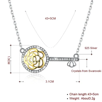 LEKANI 925 Sterlingas Sidabro Tuščiaviduriai Iš Gėlių Formos Karoliai Moterų Šviečia Kubinis Cirkonis Raktų Pakabukas Karoliai Fine Jewelry