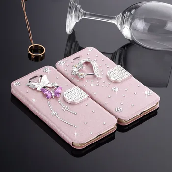 LLZ.COQUE Diamond Piniginės Flip Case for Samsung Galaxy A8 A7 A6 A5 A3 A51 A71 J4 Plius J5 J6 j3 skyrius Blizga Blizgučiai Bling Odos Padengti
