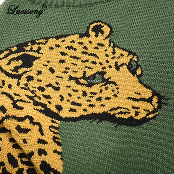 LUEISENY Moterų Megztinis Leopard O Kaklo, ilgomis Rankovėmis Paltai Moterims Gyvūnų Spausdinti Kratinys Puloveriai Laisvas Megztinis Megztinis Femme