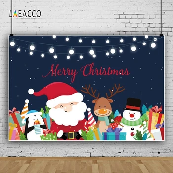 Laeacco Linksmų Kalėdų Photozone Šeimos Santa Claus Sniego Dovanos Elnias Žibintai Fotografijos Backdrops Foto Tapetai Rekvizitai