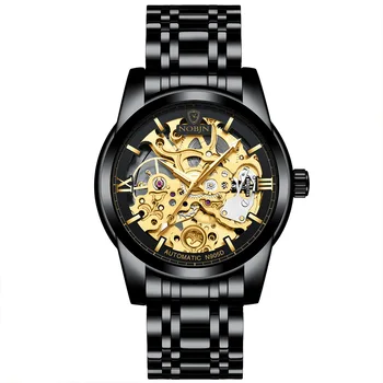 Laikrodžiai Mens 2019 NOBJN N905D Mechaninė Žiūrėti Tuščiaviduriai Skeletas Žiūrėti Vandeniui Šviesos Rankas Automatinis laikrodis Vyrams, Aukso Valanda