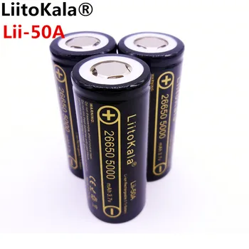 LiitoKala Lii-50A 26650 5000mah 26650-50A Li-ion, 3,7 v Įkrovimo Baterija (akumuliatorius Žibintuvėlį 20A nauja pakavimo