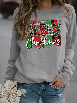 Linksmų Kalėdų Spausdinti 2020 M. Rudenį, Žiemą Naujas Moterų Top Tee O-Kaklo, ilgomis Rankovėmis Atsitiktinis Palaidų t marškinėliai S-XXL Megztinis Drabužiai Femme