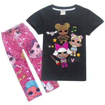 LoL suprise Originalus Vaikų Rinkiniai marškinėliai ir kelnės lol lėlės Vaikams marškinėliai Vasaros Vaikiška Mergaitė, Drabužiai Mergaitėms, Drabužiai, naktiniai marškiniai, pižamos