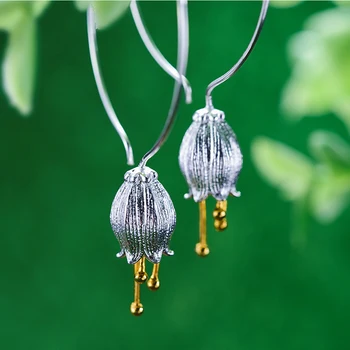 Lotus Įdomus Nekilnojamojo 925 Sterlingas Sidabro Papuošalai Gamtos Kūrybos Rankų darbo Fine Jewelry Šviežių Bell Gėlių Tabaluoti Auskarai Moterims