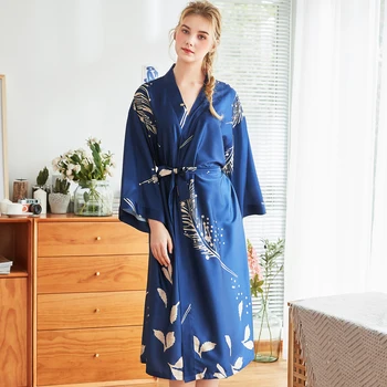 M-XXL Naujas Vasaros Kimono Chalatas Chalatas Moterų Viskozė Vonia Suknelė Yukata Spausdinimo Pižamą Sleepshirts Nightdress Pijama Mujer