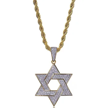MISSFOX Hip-Hop Šešių Žvaigždė Davidas Formos Pakabukas Amuletas Pareiškimą Karoliai Tetragrammaton 24K Aukso PT Prabangos Prekės Talismanas Ilgai