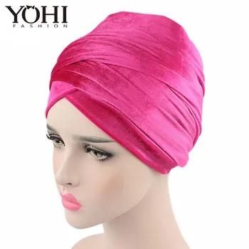 Mada Karšto pardavimo Style Velvet Ilgai Turbaną Uodega Bžūp Suvynioti Galvos Musulmonišką hidžabą Šalikas Skrybėlę Headwrap Šalikas moterims