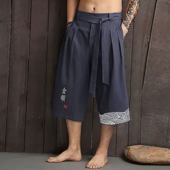 Mados Japonų Samurajus Nuosėdos Kinų Stiliaus Atsitiktinis Palaidų Haremo Kelnės Vyrams Hip-Hop Harajuku Streetwear Diržo Pločio Kojų Kelnės