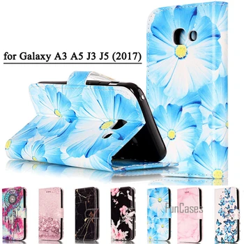 Mados Marmuro PU Odos Apversti Telefoną Atveju Fundas Samsung Galaxy A3 A5 j3 skyrius J5 2017 Galinį Dangtelį Prabanga Piniginės Coque Padengti