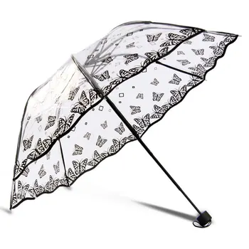 Mados asmenybės tris sulankstomas skėtis moterų skaidrus kūrybos spausdinimas, apsauganti skėtis moterų skėtis