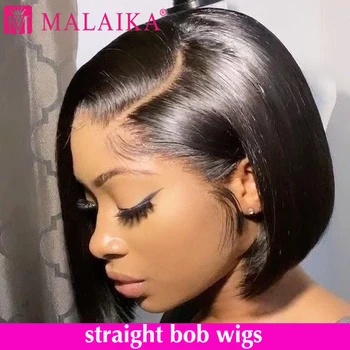 Malaika Tiesiai Trumpas Bob Nėriniai Priekiniai Žmogaus Plaukų Perukai 13x4 Brazilijos Plaukų Bob perukas PrePlucked Moterų HD Visą Plaukų Priekinio Perukai