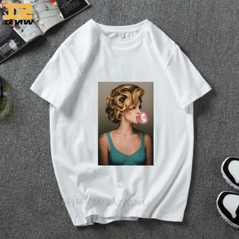 Marilyn Monroe kramtomosios Gumos Vaivorykštė Vyrų T-shirt 2019 Moterų Kramtyti kramtomosios gumos Spausdinti Estetinės Rūbų, Grafinis Tee Marškinėliai Medvilnės