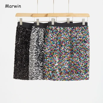 Marwin 2020 Naujas-Pavasario Kietas Blizgučiais Tiesiai Mini Imperija High Street Style Moterų Sijonai Šalis Atostogų Sijonai
