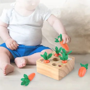 Mediniai Žaislai, Kūdikių Montessori Žaislų Rinkinys Traukiant Morkų Formos Atitikimo Dydis Pažinimo Montessori Švietimo Žaislas, Mediniai Žaislai, kūdikių