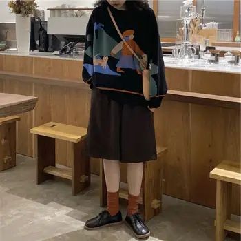 Megztinis Megztinis Moterų Harajuku Laisvalaikio Mielas Studentų Streetwear Kawaii Spausdinti Prarasti Prabangus Naujas Korėjos Stiliaus Ulzzang Retro Ins