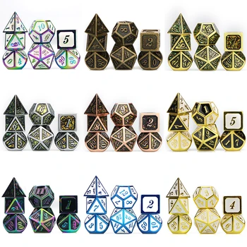 Metalo DND Kauliukai Nustatyti RPG MTG Kauliukai už Stalo RPG Žaidimai daug spalvų kauliukai Roleplaying polyhedral kauliukai su maišeliu D20 D10 D12 D8 D4 D6