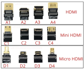 Micro-HDMI Type-D Mini-HDMI Type-C, HDMI 2.0 Tipo Jungtis, Keitiklis Adapterio Kabelį Kairėje ir Dešinėje & Up & Down Kampas 4Kx2K@60Hz