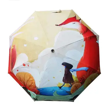 Mielas iliustracija fox mergina skėtis sidabro klijai nuo saulės UV apsauga, skėtis, skėtis nuo saulės ir lietaus dvejopo naudojimo skėtis