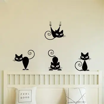 Mielas sienų lipdukai 4 katės pakabinti ant sienos, vaikų kambario sienų lipdukai žaidimas kambarį kambarį šalis dekoro dailės Freskos