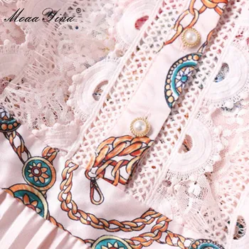 MoaaYina Mados Dizaineris suknelė Vasaros Moterų Suknelė trumpomis rankovėmis Lankas apykaklės Nėrinių Gėlių Spausdinti Elegantiškas Plisuotos Suknelės