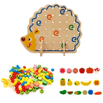 Montessori Ugdymo Mediniai Žaislai, Vaisiai, Daržovės, Apjuostame Karoliukai Žaislas su Ežys Valdybos Ankstyvo Mokymosi Žaislai Vaikams
