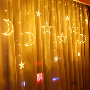 Moon Star Lempos, LED Lempos, Styginių Kalėdų Žiburiai Apdailos Atostogų Žiburiai Užuolaidų Lempos 3.5 m, Vestuvių 220v Pasakų Šviesos Eilutę Rinkinys