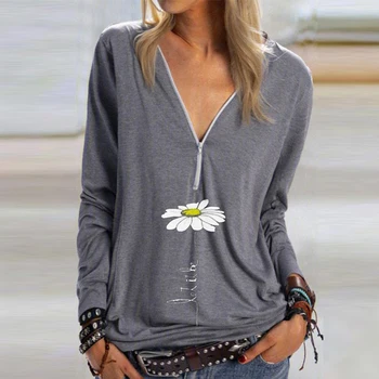 Moterims Gėlių Spausdinti Palaidinė Marškinėliai 2020 M. Rudenį Elegantiškas V-Kaklo Mygtuką ilgomis Rankovėmis Viršūnes Ponios Office Atsitiktinis Streetwear Blusas 5XL