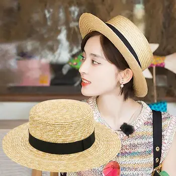 Moteris, saulės, skrybėlę, ir iki 2017 m. vasaros naujas mados kviečių Panama nuo saulės skrybėlę paplūdimio skrybėlių juostelės laivapriekio mazgas karinio jūrų laivyno stiliaus šiaudų skrybėlę, moteris bžūp 15