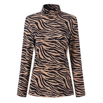 Moterų 2021 Zebra Modelis Atspausdintas Marškinėliai Celmia Ilgomis Rankovėmis Golfo Palaidinė Moteriška Mada Bodycon Viršūnes Office Lady Darbo Blusas